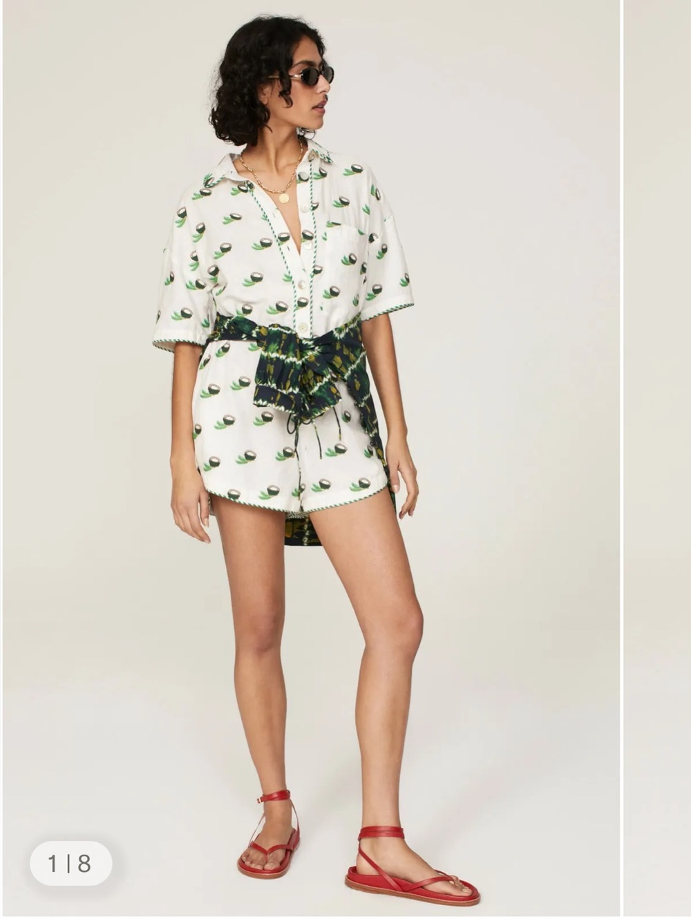 FARM RIO White Embroidered Coconut Print Romper Women’s Size S